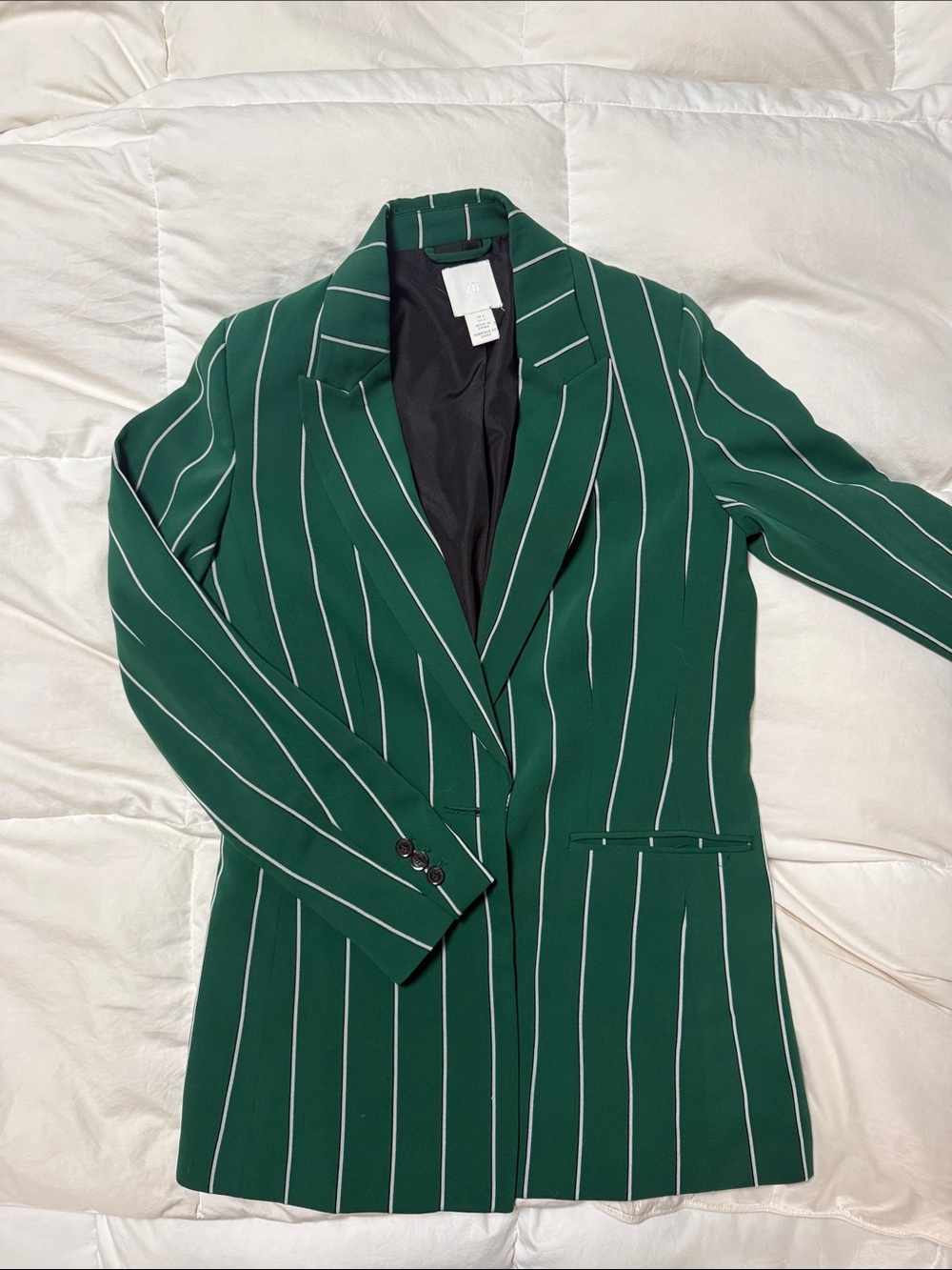 H&M Green and White Pinstripe Notch Lapel Blazer
